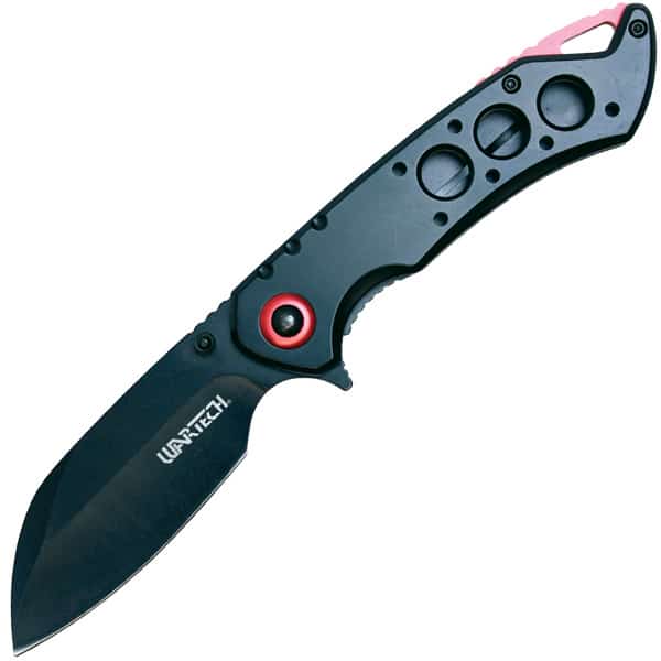 Assisted Open Pocket Knife, Black Handle with Red Accents