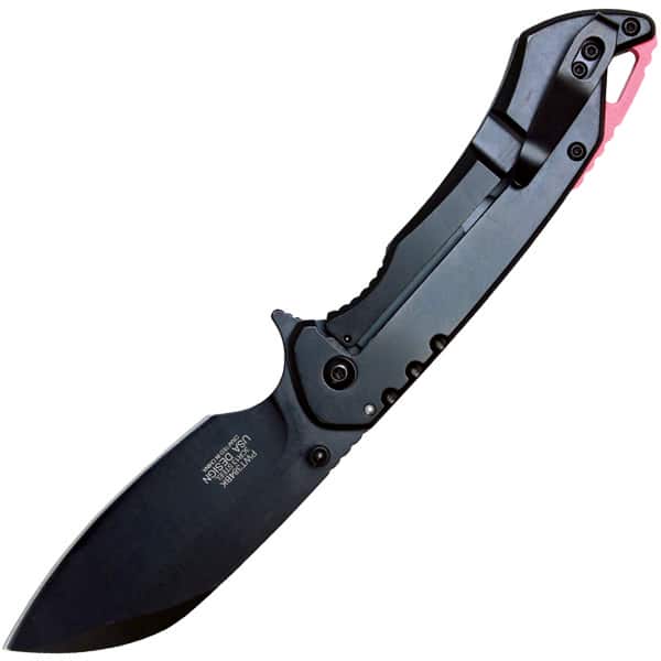 Assisted Open Pocket Knife, Black Handle with Red Accents - Image 2