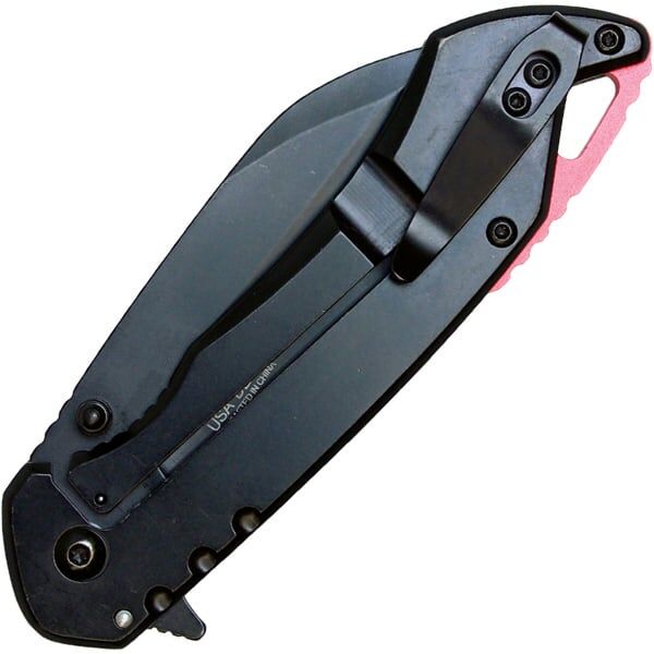 Assisted Open Pocket Knife, Black Handle with Red Accents - Image 4